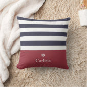 ワイド海軍ブルー横ストライプ線デイジー クッション (ブランケット)