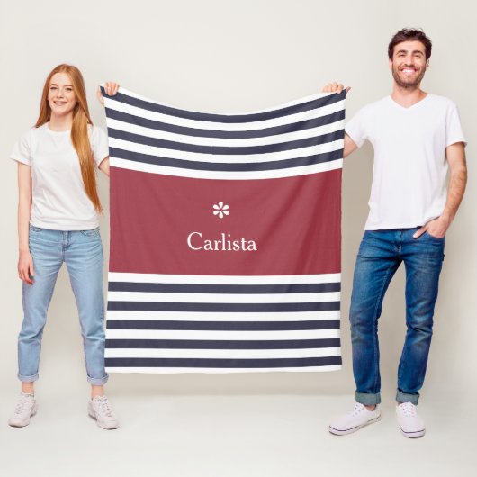 ワイド海軍ブルー横ストライプ線デイジー フリースブランケット (インサイチュ)