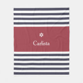 ワイド海軍ブルー横ストライプ線デイジー フリースブランケット (正面)