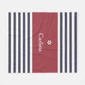 ワイド海軍ブルー横ストライプ線デイジー フリースブランケット (正面(横))