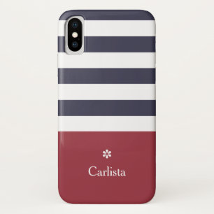 ワイド海軍ブルー横ストライプ線デイジー iPhone X ケース