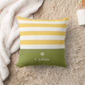 ワイド黄色の横ストライプ線デイジー クッション (ブランケット)