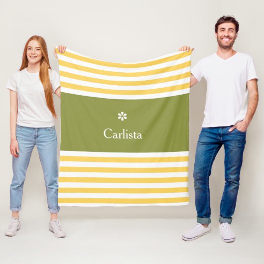 ワイド黄色の横ストライプ線デイジー フリースブランケット (インサイチュ)