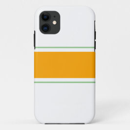 ワイド黄金色のセージストライプレースの白 iPhone 11 ケース