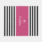 ワイド黒の水平ストライプデイジー フリースブランケット (正面(横))