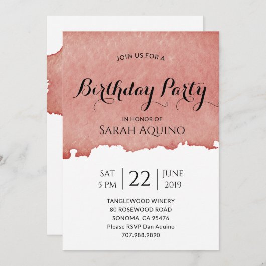 ワイナリーまたはヴィネヤードウォーターのカラー誕生日 招待状 (正面/裏面)
