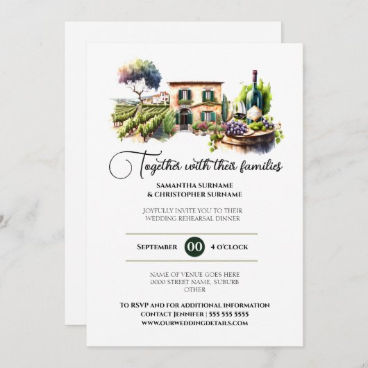ワイナリーウォーターカラーワインファームヴィネヤードヴィラディナー 招待状 (正面/裏面)