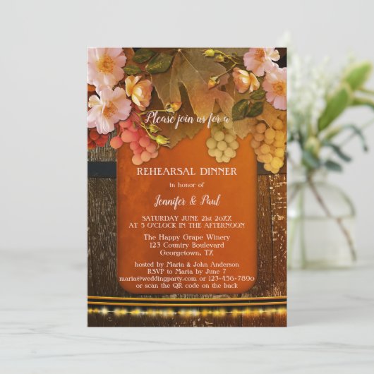 ワイナリーエレガントまたはヴィンヤードリハーサルディナー 招待状 (スタンド正面)