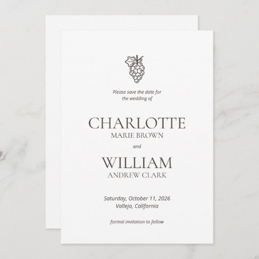 ワイナリークラシックナパイタリアの目的地の結婚式 セーブザデート (正面/裏面)