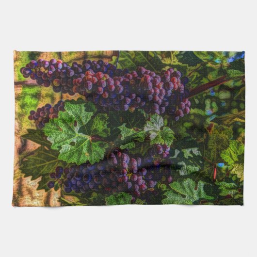 ワイナリーグレープフィン日当たりの良いトスカニーブドウ キッチンタオル (横)