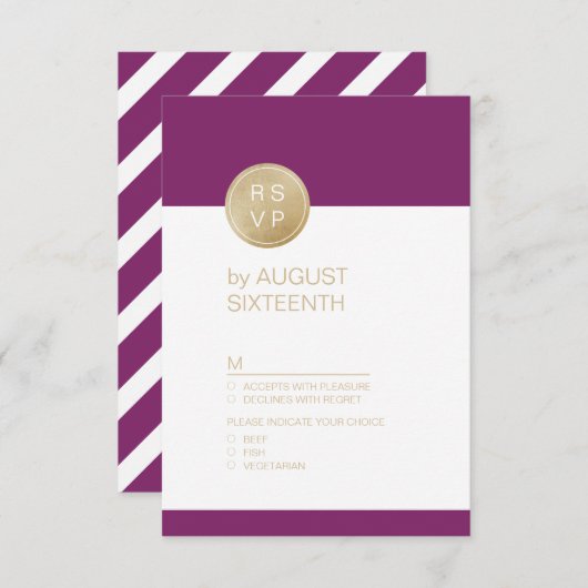 ワイナリーパープルミニマルモダンリストウェディングRSVP 出欠カード (正面/裏面)
