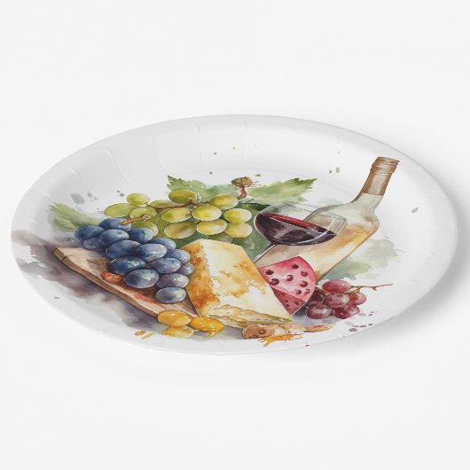 ワイナリーブズチーズワイングラス水色 ペーパープレート (アングル)