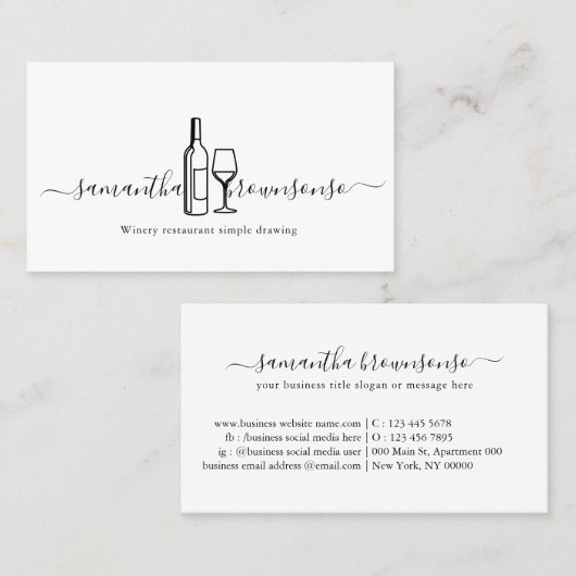 ワイナリーレストラシンプルンラインアートスケッチ 名刺 (正面/裏面)