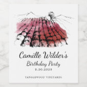 ワイナリーワインテイスティングウォーターカラーヴィンヤード誕生日 ワインラベル (シングルラベル)