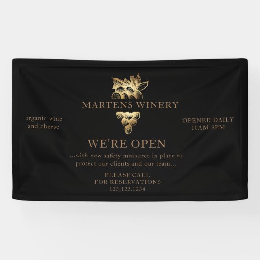 ワイナリーワインビジネス金ゴールドブドウ私たちは開いている 横断幕 (横)