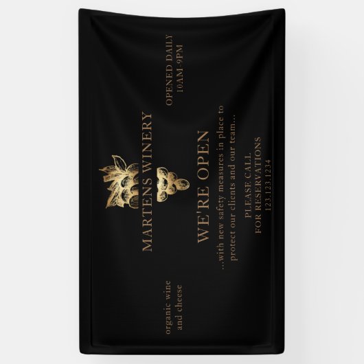 ワイナリーワインビジネス金ゴールドブドウ私たちは開いている 横断幕 (縦)