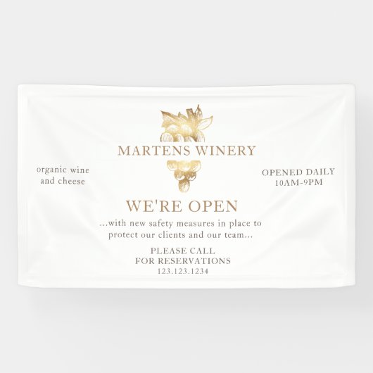 ワイナリーワインビジネス金ゴールドブドウ私たちは開いている 横断幕 (横)