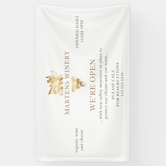 ワイナリーワインビジネス金ゴールドブドウ私たちは開いている 横断幕 (縦)