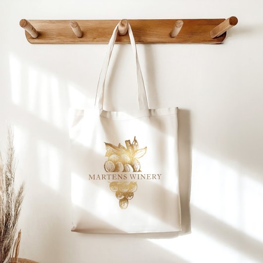 ワイナリーワインビジネス金ゴールド葡萄モノグラム トートバッグ