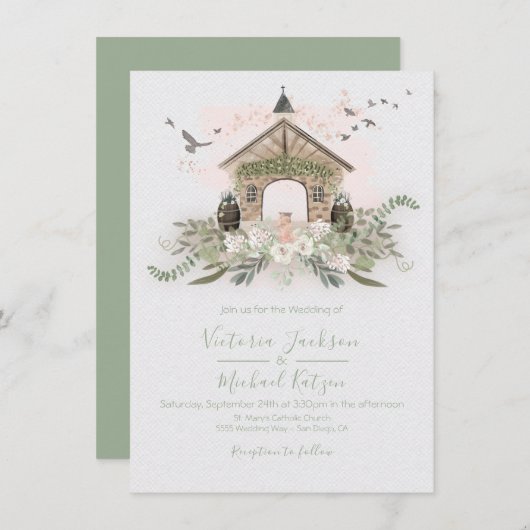 ワイナリーヴィネヤードストーンヴェニュー結婚式招待状 招待状 (正面/裏面)