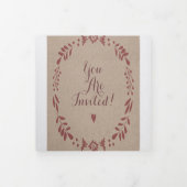 ワイナリー深いブルガンディーレッドフローラ結婚リース 三つ折り招待状 (カバー)