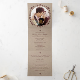 ワイナリー深いブルガンディーレッドフローラ結婚リース 三つ折り招待状