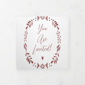 ワイナリー深いブルガンディーレッドフローラ結婚リース 三つ折り招待状 (カバー)