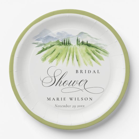 ワイナリー素朴ヴィネヤードマウンテンブライダルシャワー ペーパープレート (正面)