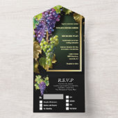 ワイナリー結婚のつる植物ブドウのブドウエレガント金ゴールド オールインワン招待状 (内側)