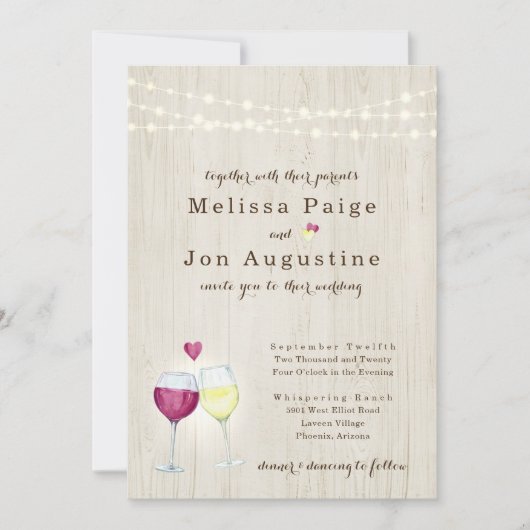 ワイナリー結婚式招待状 |赤と白のワイントースト 招待状 (正面)