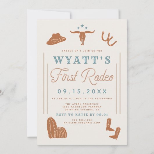 ワイノナバーンドオレンジブルーカウボーイ1stロデオ誕生日 招待状 (正面)