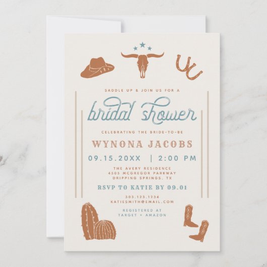ワイノナバーンドオレンジ女性のカーボーイロデオブライダルシャワーイン 招待状 (正面)