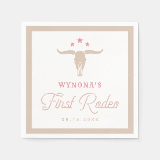 ワイノナピンク女性のカーボーイファーストロデオバースデーパーティー スタンダードカクテルナプキン (正面)