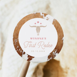 ワイノナピンク女性のカーボーイファーストロデオバースデーパーティー ラウンドシール