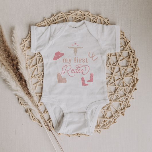 ワイノナボホ赤面ピンク1stロデオ女性のカーボーイカントリー ベビーボディスーツ