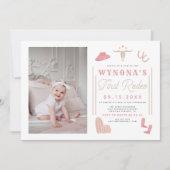 ワイノナ赤面ピンク1stロデオ女性のカーボーイ誕生日 招待状 (正面)