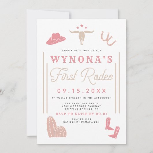 ワイノナ赤面ファーストロデオ女性のカーボーイフォト誕生日 招待状 (正面)