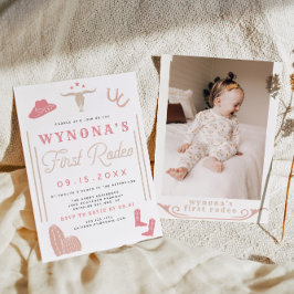 ワイノナ赤面ファーストロデオ女性のカーボーイフォト誕生日 招待状