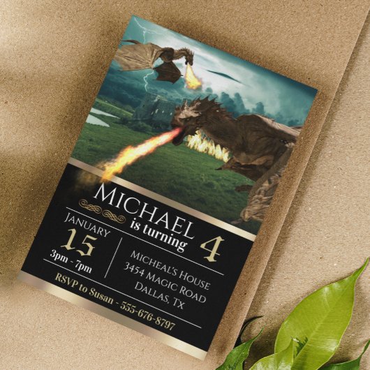 ワイバーンドラゴンファイアブリージングキャッスル誕生日 招待状