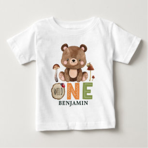 ワイパーソナライズされたルドワンウッドランドファースト誕生日ベビー ベビーTシャツ