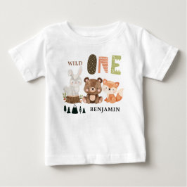 ワイパーソナライズされたルドワンウッドランドファースト誕生日  ベビーTシャツ