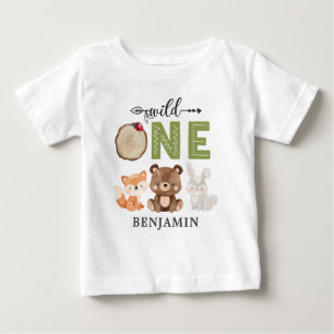 ワイパーソナライズされたルドワンウッドランドファースト誕生日 ベビーTシャツ