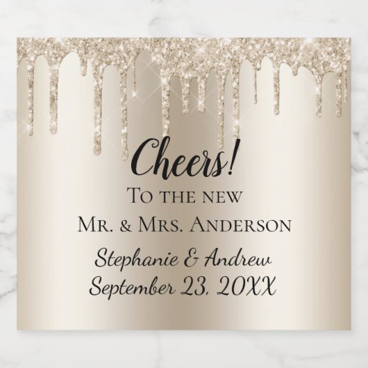 ワイパーソナライズされたンきらめくドリップグリッターウェッディ スパークリングワインラベル (シングルラベル)