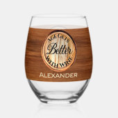 ワイパーソナライズされたンの木調で年齢が上がる ステムなしワイングラス (正面)