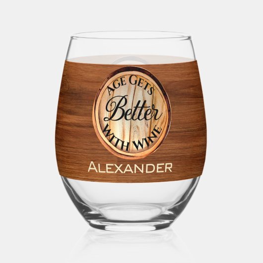 ワイパーソナライズされたンの木調で年齢が上がる ステムなしワイングラス (正面)