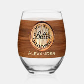 ワイパーソナライズされたンの木調で年齢が上がる ステムなしワイングラス (裏面)