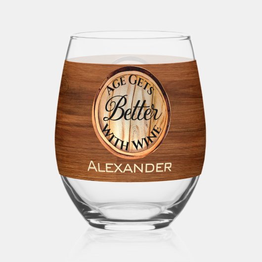 ワイパーソナライズされたンの木調で年齢が上がる ステムなしワイングラス (裏面)