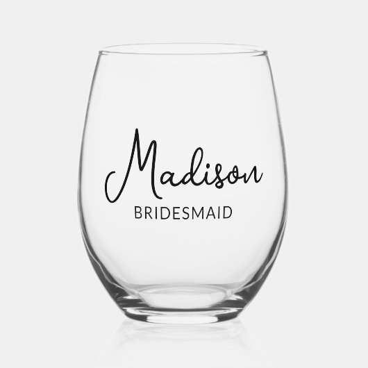 ワイパーソナライズされたングラスの花嫁 ステムなしワイングラス (正面)