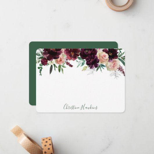 ワイパーソナライズされたン赤モダン水カラーフローラなし ノートカード (正面/裏面インサイチュ)