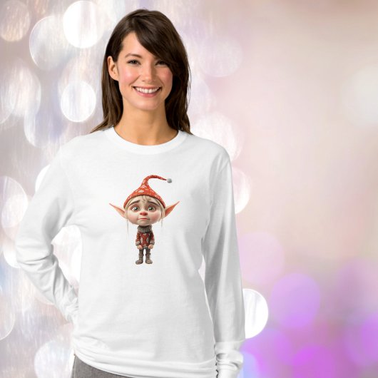 ワイフィッシュガールクリスマス小妖精や小人ウィメンズティー Tシャツ